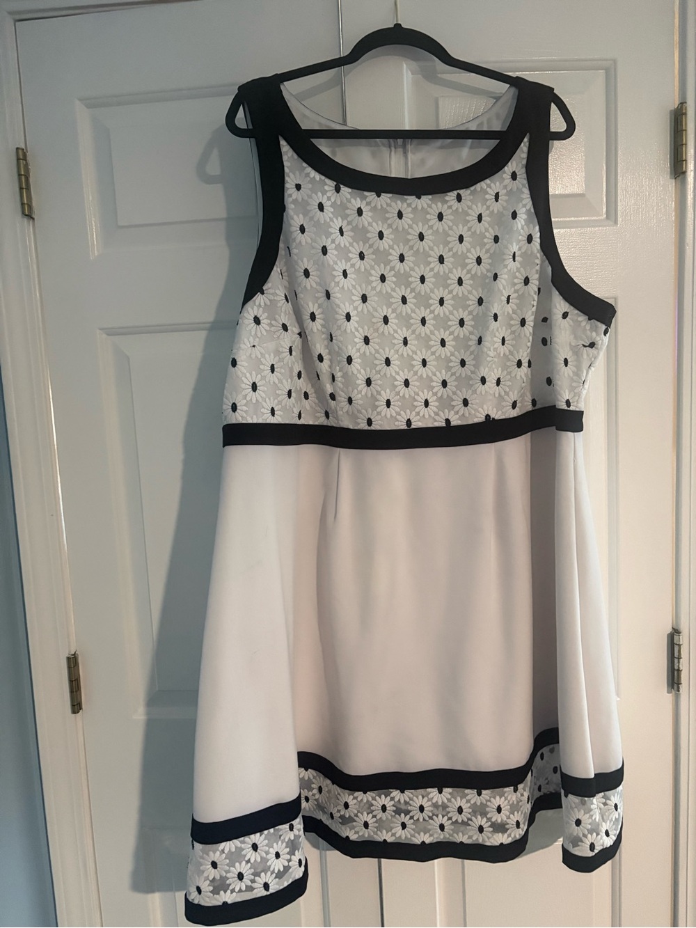 White and Black Floral A-Line Dress